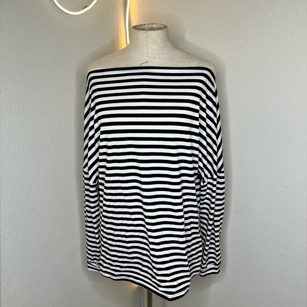 SHEIN Off-The-Shoulder Black and White Striped Shirt - Size XL